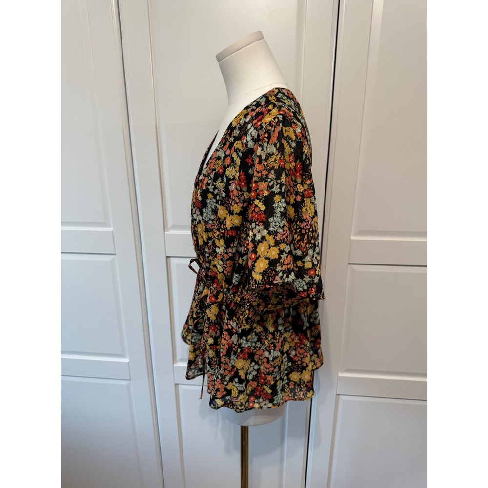 Madewell Flower Garden Faux Wrap Peplum Top Black Floral Dolman Sleeve XL - Picture 6 of 8